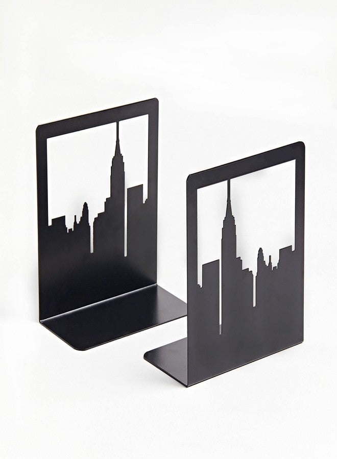 Geomod Decorative New York City NYC Skyline Metal Bookends (Black, 1 Pair) Book Ends for Tables, Desks, Shelves | Bookends to Hold Tall, Hardback Books… - Image 3