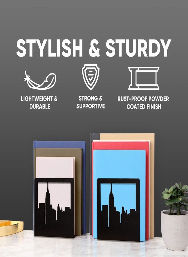 Geomod Decorative New York City NYC Skyline Metal Bookends (Black, 1 Pair) Book Ends for Tables, Desks, Shelves | Bookends to Hold Tall, Hardback Books… - Image 4