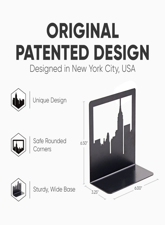 Geomod Decorative New York City NYC Skyline Metal Bookends (Black, 1 Pair) Book Ends for Tables, Desks, Shelves | Bookends to Hold Tall, Hardback Books… - Image 5