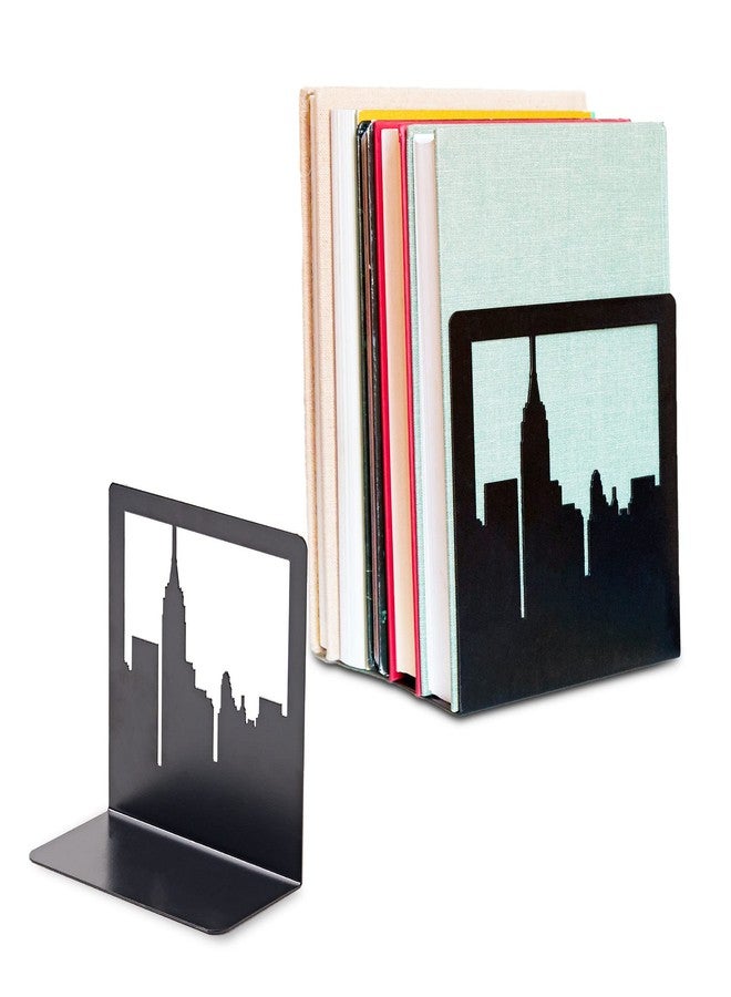 Geomod Decorative New York City NYC Skyline Metal Bookends (Black, 1 Pair) Book Ends for Tables, Desks, Shelves | Bookends to Hold Tall, Hardback Books… - Image 2