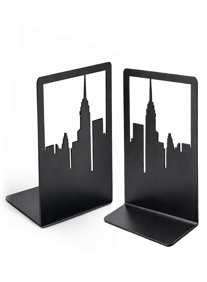 Geomod Decorative New York City NYC Skyline Metal Bookends (Black, 1 Pair) Book Ends for Tables, Desks, Shelves | Bookends to Hold Tall, Hardback Books… - Image 1