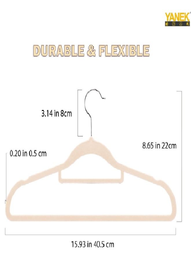 يانيك طقم علاقات ملابس مخملية غير قابلة للانزلاق مكون من 100 قطعة بيج - Image 5