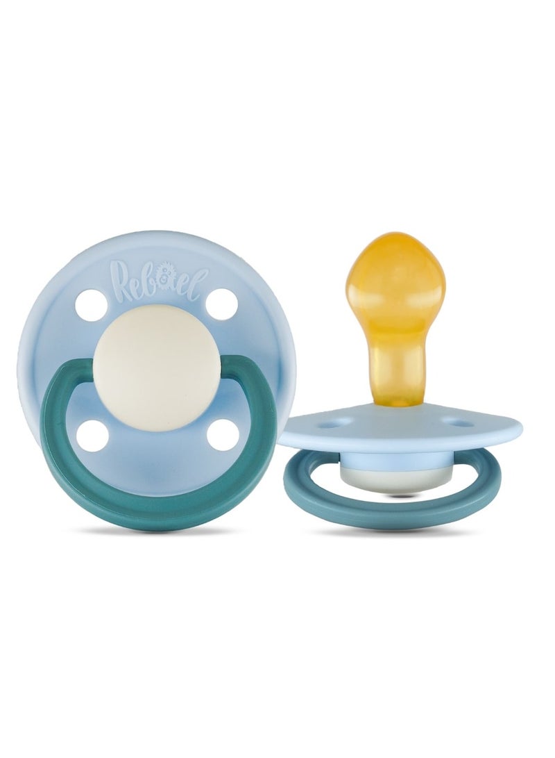 Rebael Fashion Natural Rubber Round Pacifier, Size 2 (6M+), 2-Pack - Cold Pearly Snake / Rainy Pearly Elephant - Image 3