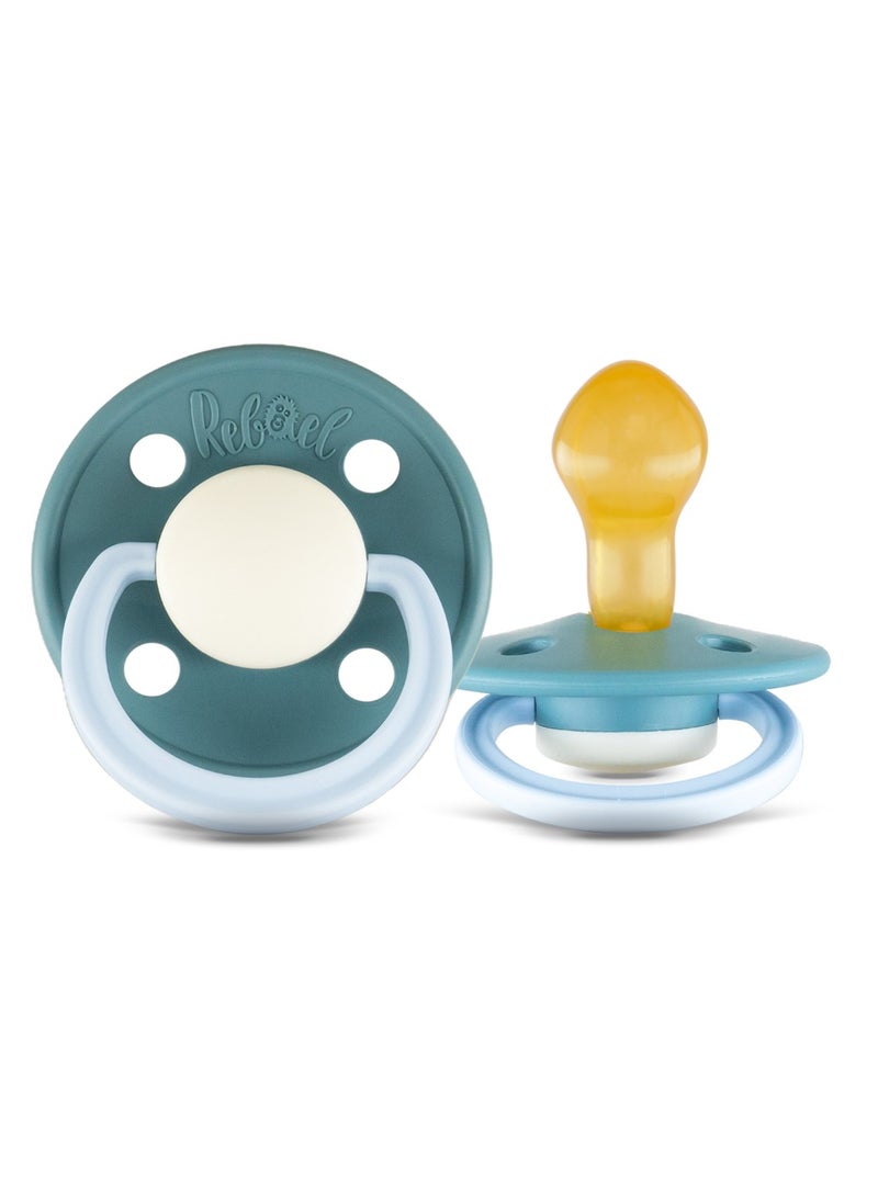 Rebael Fashion Natural Rubber Round Pacifier, Size 2 (6M+), 2-Pack - Cold Pearly Snake / Rainy Pearly Elephant - Image 2