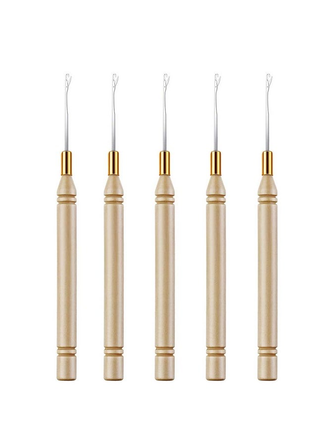 Teensery 5 Pcs Wooden Hair Extension Loop Needle Threader Wire Pulling Hook Tool Bead Device Tool For Hair Extension (Hooks)  - Image 2
