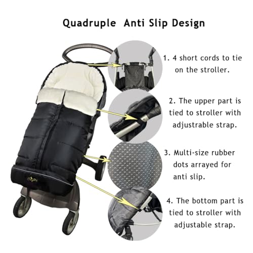 CozyMe 3 in 1 Winter Outdoor Tour Toddler Universal Stroller Sleeping Bag, Waterproof Footmuff, Length/Height/Temperature Adjustable Baby Bunting Bag, Black - Image 2