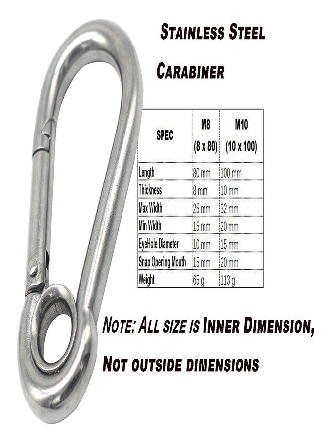 WeighTAJ SS304 Carbiner Snap Hook with hole - Stainless Steel Nickle Finish - Best for key ring, chains, ropes, camping, hiking, climbing, rigging, connecting link etc (M10x100mm(10mmx100mm, 5) - Image 2