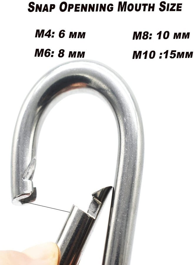 WeighTAJ SS304 Carbiner Snap Hook with hole - Stainless Steel Nickle Finish - Best for key ring, chains, ropes, camping, hiking, climbing, rigging, connecting link etc (M10x100mm(10mmx100mm, 5) - Image 3