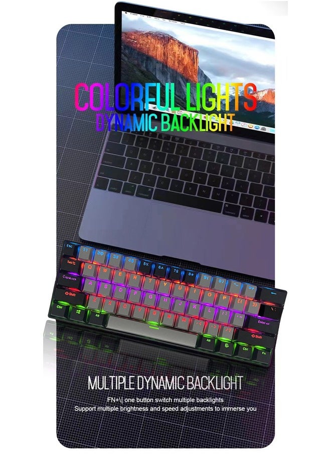 Zeemey - 61 Keys RGB Gaming Keyboard 60% Mini Wired Waterproof With Anti-ghosting Keyboard and Two-color Keycaps With Red Switch for Gamers(Dark gray and black) - Image 1