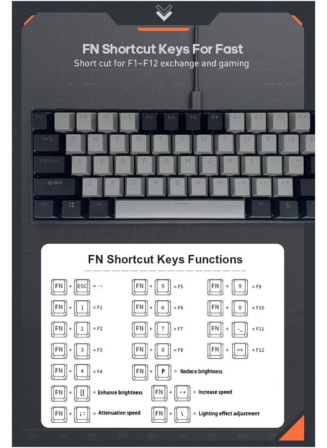 Zeemey - 61 Keys RGB Gaming Keyboard 60% Mini Wired Waterproof With Anti-ghosting Keyboard and Two-color Keycaps With Red Switch for Gamers(Dark gray and black) - Image 1