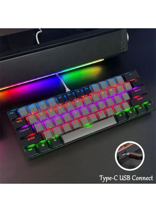 لوحة مفاتيح للألعاب ذات 61 مفتاحًا RGB مقاومة للماء بنسبة 60% سلكية صغيرة مع لوحة مفاتيح مضادة للظلال وأغطية مفاتيح بلونين مع مفتاح أحمر للاعبين (رمادي داكن وأسود) - view 3