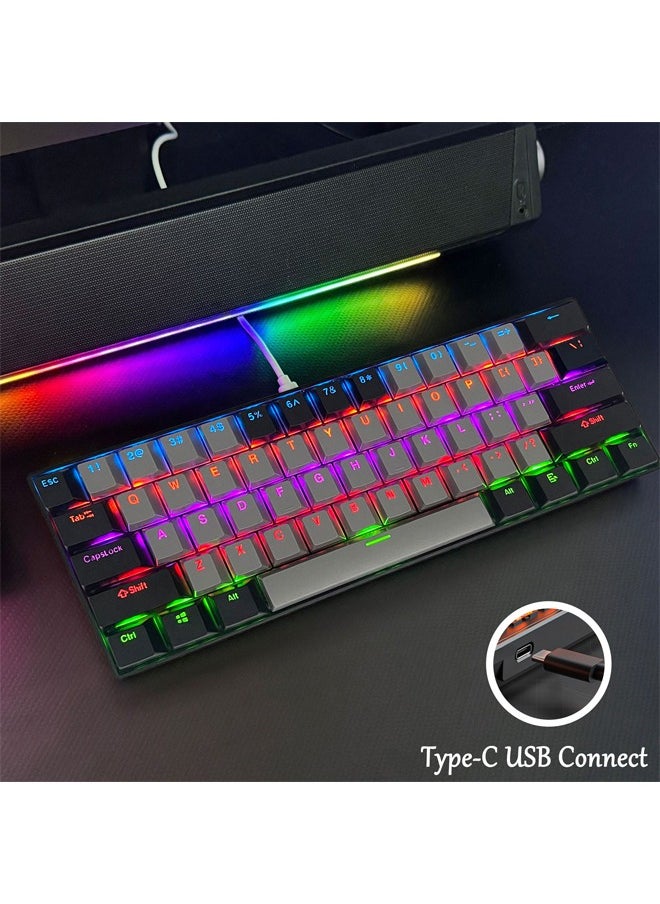 Zeemey - 61 Keys RGB Gaming Keyboard 60% Mini Wired Waterproof With Anti-ghosting Keyboard and Two-color Keycaps With Red Switch for Gamers(Dark gray and black) - Image 1
