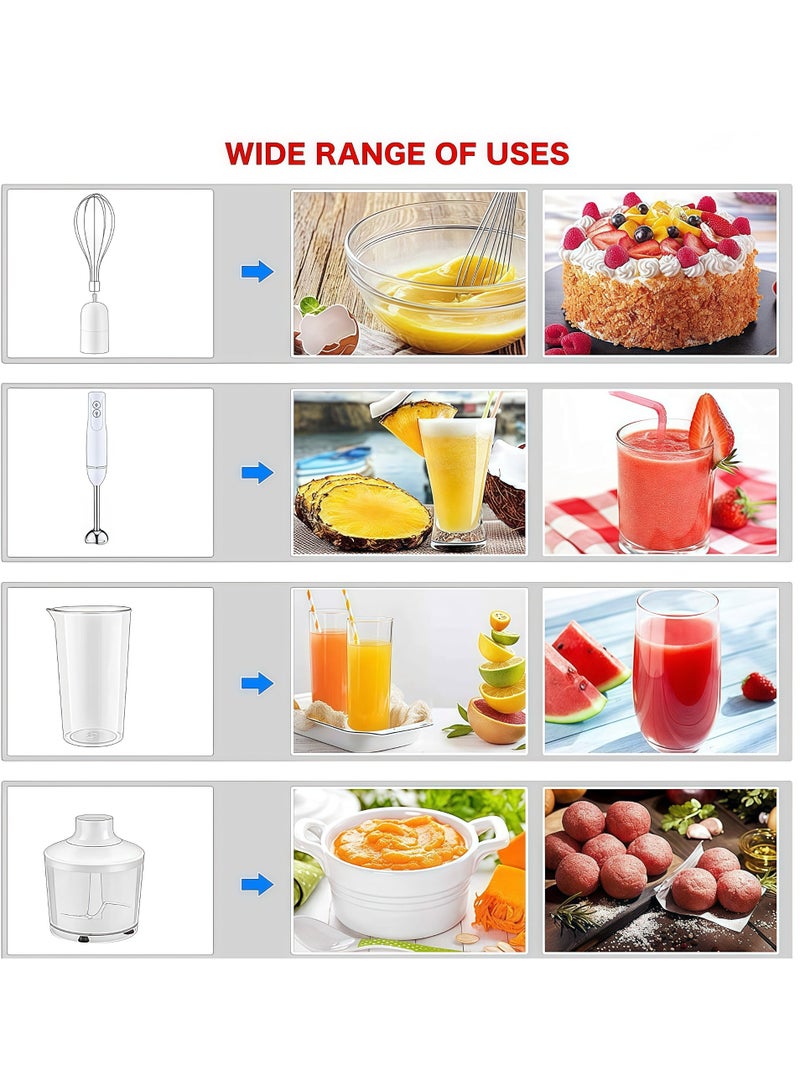 Denx 4-in-1 Electric Hand Blender,  Handheld Blender, Chopper, Mixer 400W Stick Blender with 500ml Food Chopper, Inox Whisk & 700ml Measuring Cup, Electric Blender & Hand Mixer with Stainless Steel Blade Use for Cake Mixer, Blending, Pureeing, Whipping, Mixing Soups, Smoothies, Juices, Sauces, Baby Food, Ice Crushing, Milkshakes, DX3211 (Black/White) - Image 3
