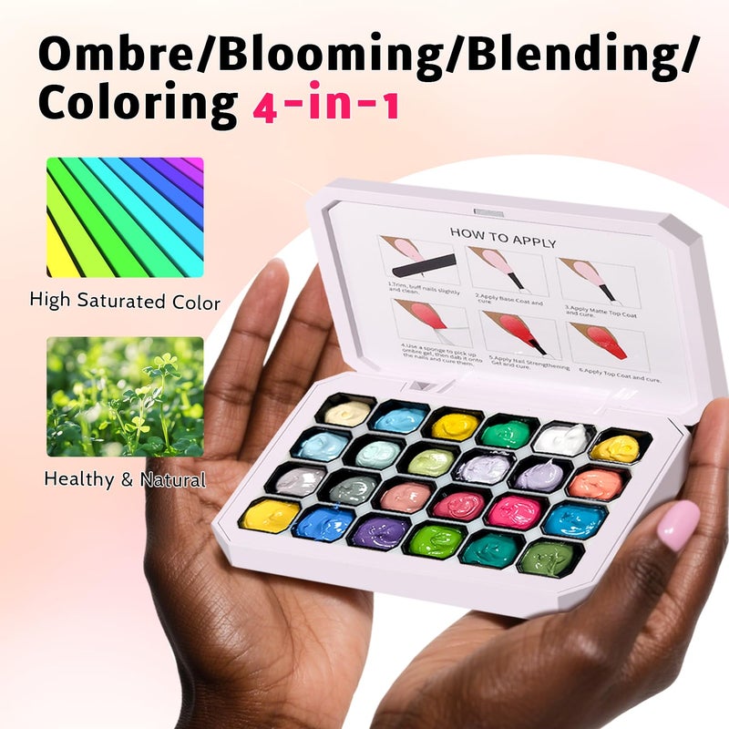 Karroy Sponges Pat Gel Nail Polish Palette, 24 Colors Blending Ombre Gel Polish Patting Gradient Painting Nails Art, No Wipe, UV/LED Cured, 100Sponges 1Grabber (Set A) - Image 4