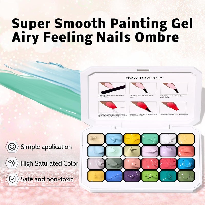 Karroy Sponges Pat Gel Nail Polish Palette, 24 Colors Blending Ombre Gel Polish Patting Gradient Painting Nails Art, No Wipe, UV/LED Cured, 100Sponges 1Grabber (Set A) - Image 3