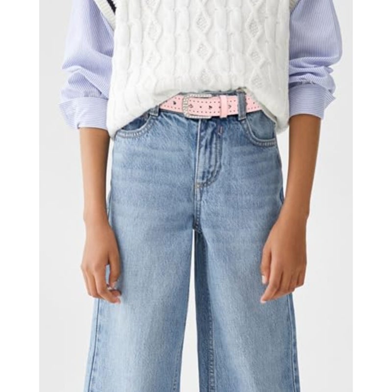AWAYTR 2 Pcs Girls Leather Belt, With Rhinestone Buckle Western Belt With Heart Cutouts for Dress Jeans - Image 5