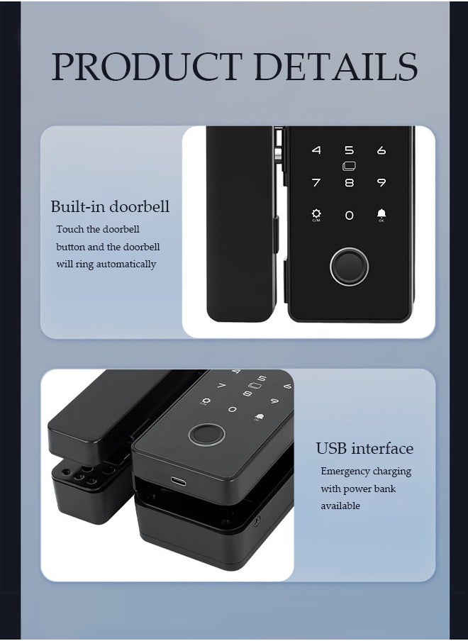 DUNISO - Glass Door Password Lock Without Punching, Office Fingerprint Lock, Smart Solution Application, Smart Door Lock, Fingerprint Keyless Entry Door Lock With Keypad, Access Control System For Store, Ic Card, Office, Home, Apartment - Image 1