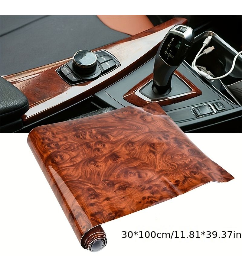 Wood Grain Car Sticker High Gloss Waterproof Adhesive Film for Universal Auto Interior Decor - Image 1