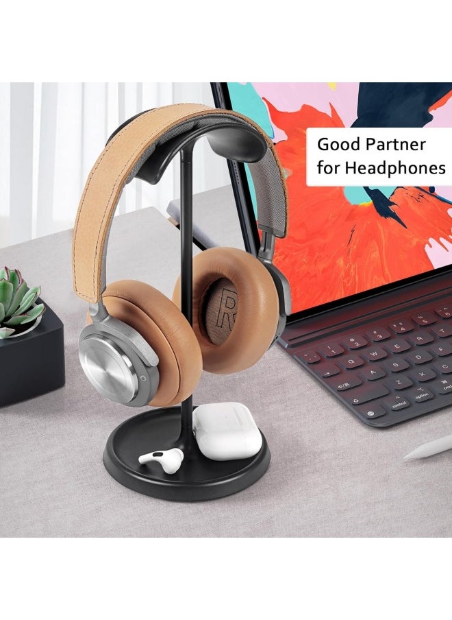 SHABILI - Headphone Stand, Curved Headset Stand with Storage Tray, Heavy Base Gaming Headset Holder for AirPods Max, AirPods, AirPods Pro, Beats, Bose, Sony and More (Black) - Image 1