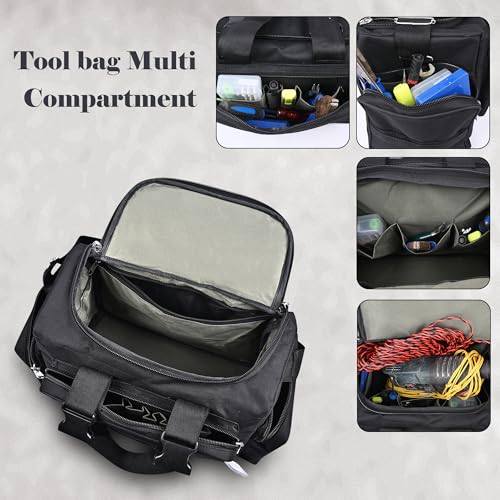 PAHAL Heavy Duty Tool Bag with Multiple Compartments Professional Electrician & Technician Tool Kit Organizer, Durable Fabric Tool Carry Bag with Zipper Closure & Adjustable Shoulder Strap - Black - Image 4