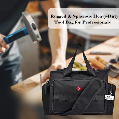 PAHAL Heavy Duty Tool Bag with Multiple Compartments Professional Electrician & Technician Tool Kit Organizer, Durable Fabric Tool Carry Bag with Zipper Closure & Adjustable Shoulder Strap - Black - Image 5