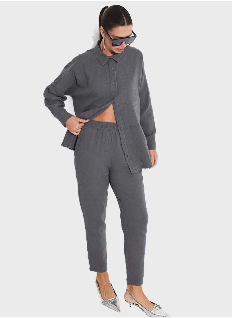 جون Button Down Shirt & High Waist Pants Set