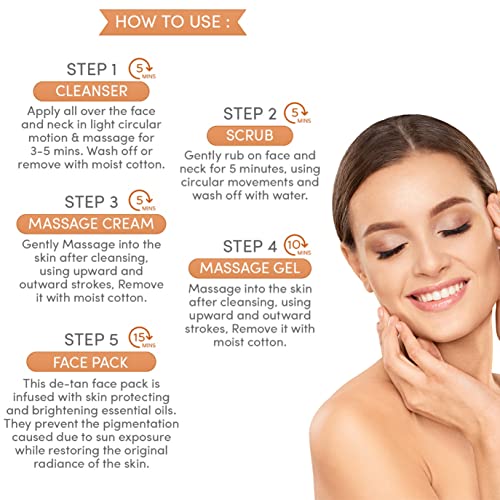 Herbal Tree D-Tan Facial Kit 6-Step Tan Removal & Brightening Treatment | Deep Cleanse + Exfoliate + Massage + Pack + Serum | Vitamin C & Niacinamide | Protection from UVA & UVB | Suitable for All Skin Types | (420gm +20ml) - Image 3