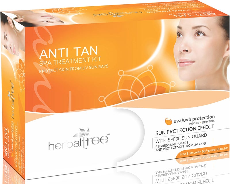 Herbal Tree D-Tan Facial Kit 6-Step Tan Removal & Brightening Treatment | Deep Cleanse + Exfoliate + Massage + Pack + Serum | Vitamin C & Niacinamide | Protection from UVA & UVB | Suitable for All Skin Types | (420gm +20ml) - Image 1