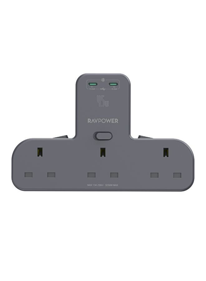 RAVPower 45W Power outlet Extender with 3 AC Outlets & 2 USB-C PD Ports, Multi Plug Outlet Extender with Individual Switches, Surge Protector Power Hub for Home, Office, Travel, PC1069