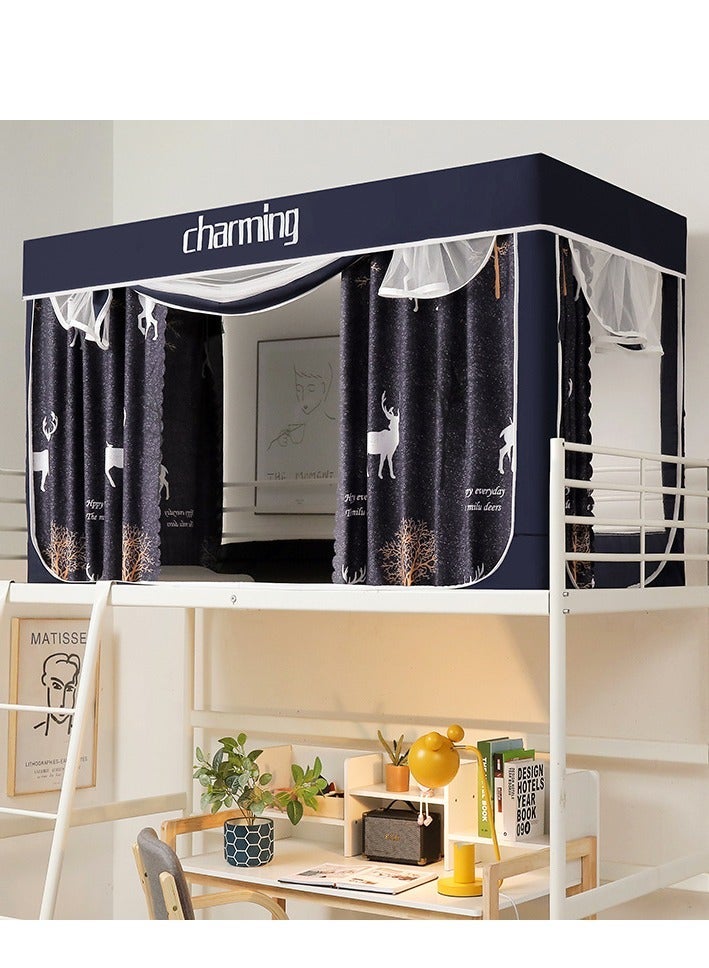 Bluejw Bed Canopy Tents Curtain Blackout Single Bed Tent Student Shading Cloth Canopy Dormitory Mosquito Net Sleep Privacy Protection with Frame for Children Bedroom with Elk Pattern - Image 1