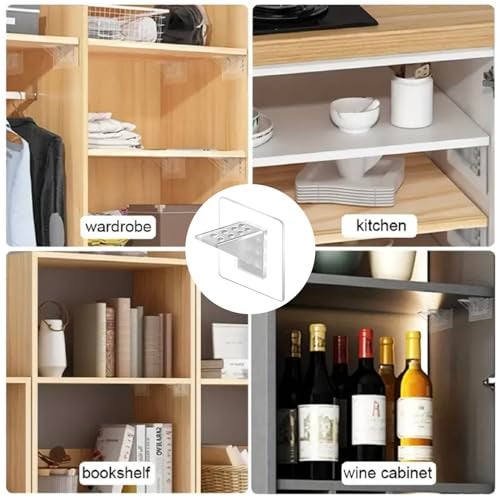 Oligitdi Cabinet Partition Board Bracket Support Reinforcement PasteBracket Punch Free Shelf Support Clips Cabinet Shelf Brackets Self Adhesive Closet for Book Shelve Kitchen Cabinet Furniture - 4 Pcs - Image 3