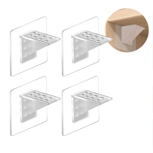 Oligitdi Cabinet Partition Board Bracket Support Reinforcement PasteBracket Punch Free Shelf Support Clips Cabinet Shelf Brackets Self Adhesive Closet for Book Shelve Kitchen Cabinet Furniture - 4 Pcs - Image 1