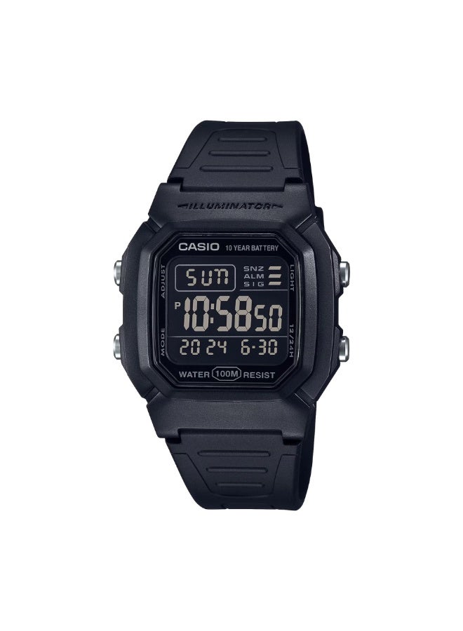 Casio W-800H-1BVDF Men’s Digital Watch – Black Resin Strap, 100m Water Resistant, 10-Year Battery, LED Backlight, Dual Time - Image 1