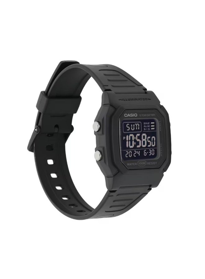 Casio W-800H-1BVDF Men’s Digital Watch – Black Resin Strap, 100m Water Resistant, 10-Year Battery, LED Backlight, Dual Time - Image 4