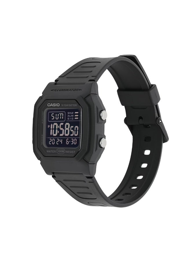 Casio W-800H-1BVDF Men’s Digital Watch – Black Resin Strap, 100m Water Resistant, 10-Year Battery, LED Backlight, Dual Time - Image 2