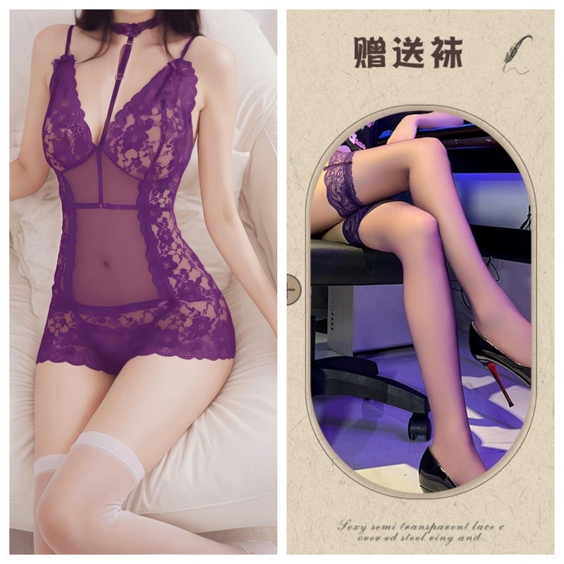 Women's Lace Sleepwear Dress, Bodycon Fit, Lightweight Stretch Fabric, Plus Size Comfortable  Nightwear