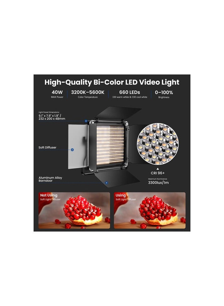 NEEWER 2 PACK BI-COLOR 660 LED VIDEO LIGHT WITH STAND KIT - Image 2