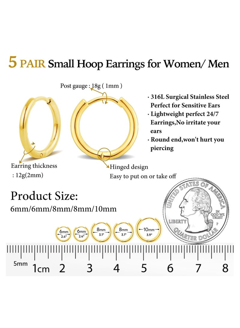 Oasisgalore 5 Pairs Small Gold Silver Hoop Earrings Set, Cute Gold Huggie Earrings for Women, Silver Gold Hoop Earrings  - Image 2