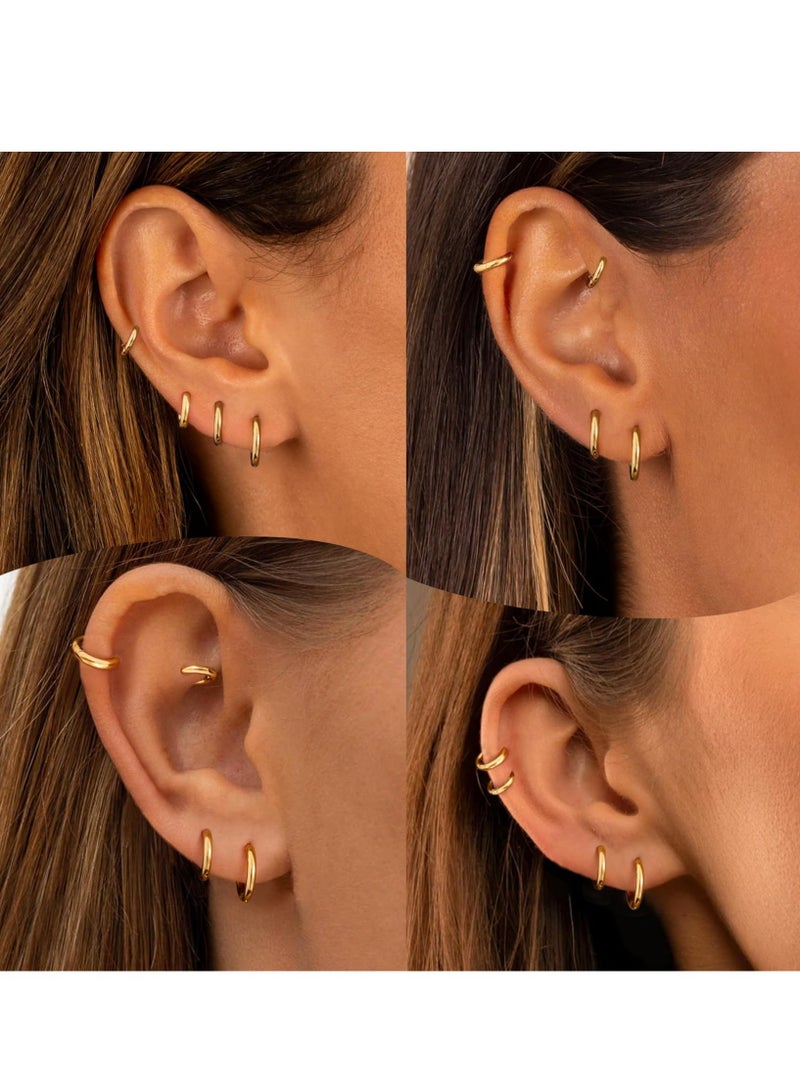Oasisgalore 5 Pairs Small Gold Silver Hoop Earrings Set, Cute Gold Huggie Earrings for Women, Silver Gold Hoop Earrings  - Image 5