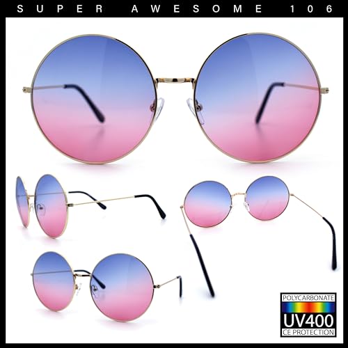 SA106 Classic Oversize Joplin Style Hippie Round Circle Lens Sunglasses Gold Blue Purple - Image 3