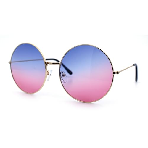SA106 Classic Oversize Joplin Style Hippie Round Circle Lens Sunglasses Gold Blue Purple - Image 5