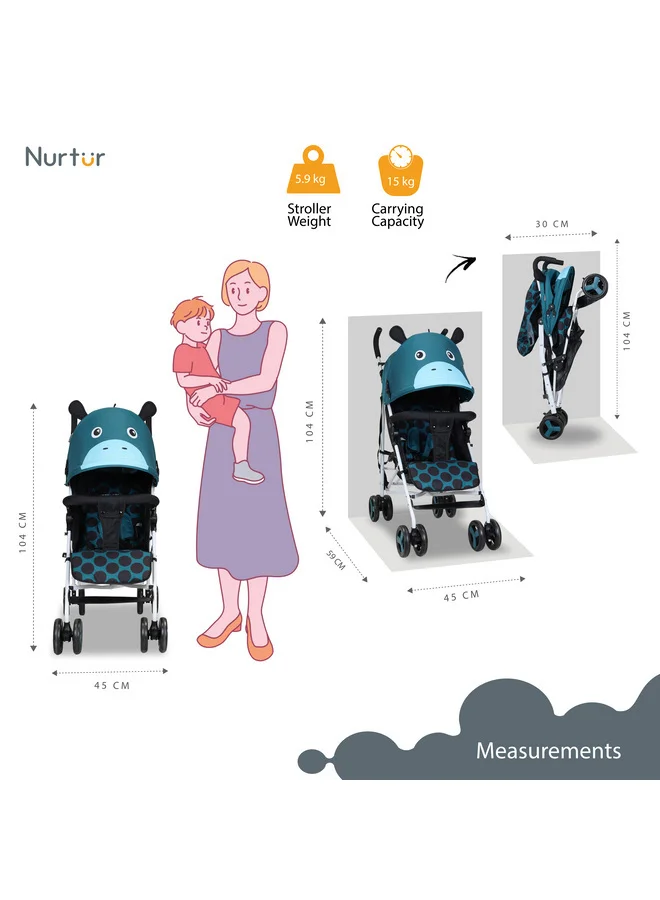 Nurtur Luca Character Baby/Kids Lightweight Stroller 0 36 Months, Storage Basket, Detachable Bumper, 5 Point Safety Harness, Compact Design with shoulder strap - Blue