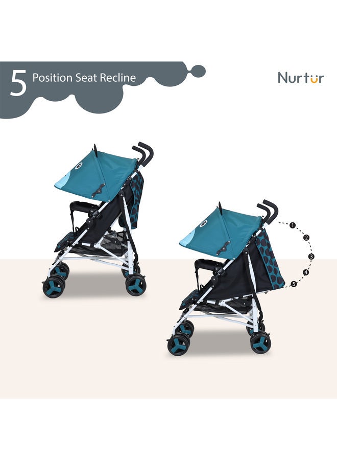 عربة أطفال لوكا خفيفة الوزن 0-36 شهرًا، سلة تخزين، حاجز قابل للفصل، حزام أمان خماسي النقاط، تصميم مدمج مع حزام كتف - أزرق