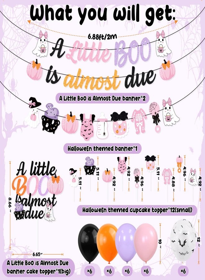 K KUMEED Pink and Purple Halloween Baby Shower Decorations,A Little Boo is Almost Due Banner Cute Ghost Pumpkin Cake Topper and Latex Balloons for kids Halloween Birthday Baby Shower - Image 2