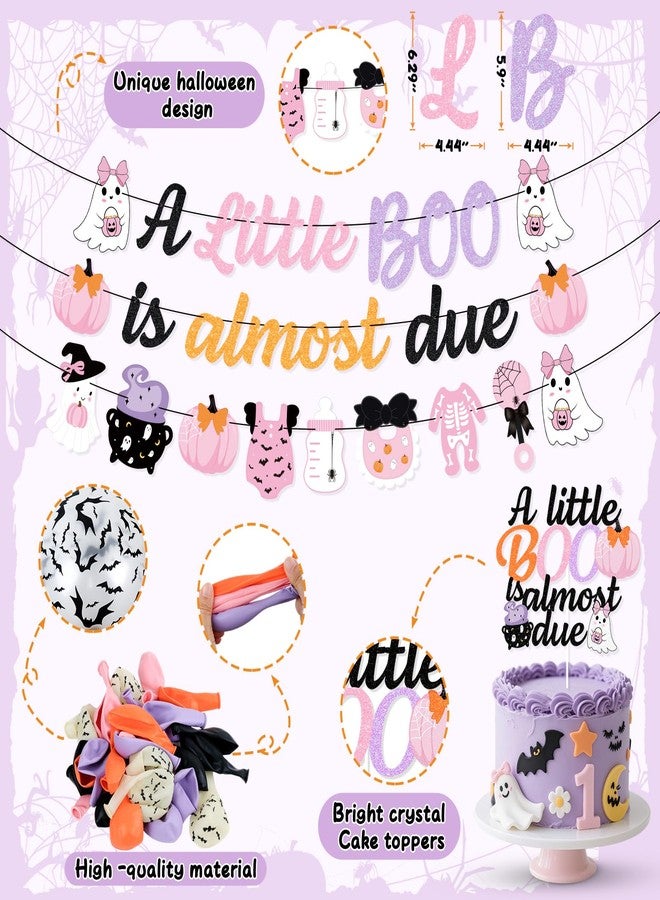 K KUMEED Pink and Purple Halloween Baby Shower Decorations,A Little Boo is Almost Due Banner Cute Ghost Pumpkin Cake Topper and Latex Balloons for kids Halloween Birthday Baby Shower - Image 3