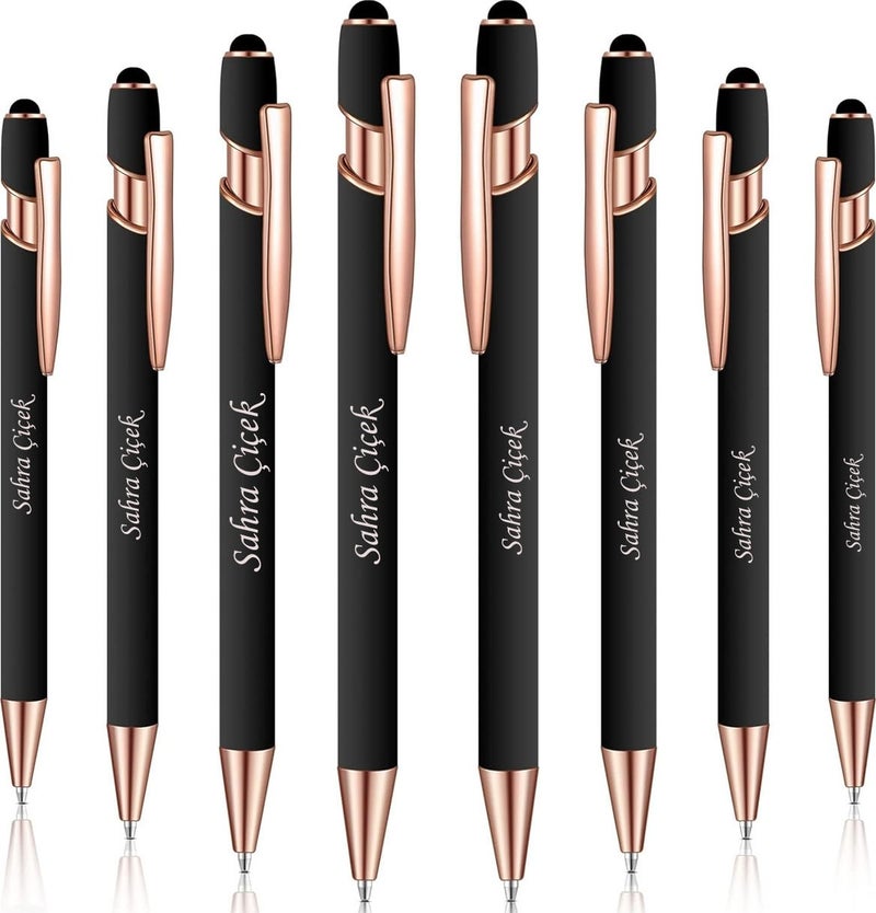 Tusah Metal Rubber Ballpoint Pen Set of 8 Rose Black Personalized  - Image 2