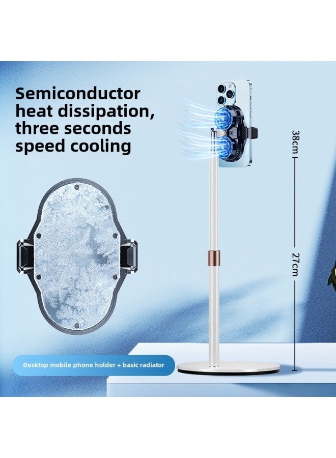 Live Broadcast Dedicated] Mobile Phone Radiator Cooling Artifact Semiconductor Refrigeration Ultra-quiet Ice-sealed Back Clip Integrated Bracket-Color:[special Model For Anchors] Dual-core Overclocking Cooling❄+white Metal Stand  - Image 1