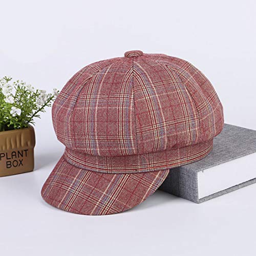 iSWEVEN French Beret Cap | Fashion Street Wear Newsboy Cap Vintage Cotton All Season Hat Plaid Design Baker Boy Hat (8102D, Brown-Red) - Image 2