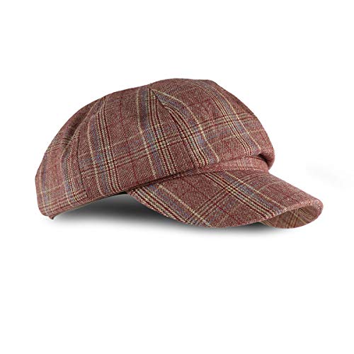 iSWEVEN French Beret Cap | Fashion Street Wear Newsboy Cap Vintage Cotton All Season Hat Plaid Design Baker Boy Hat (8102D, Brown-Red) - Image 4