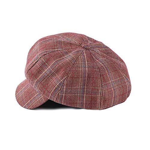 iSWEVEN French Beret Cap | Fashion Street Wear Newsboy Cap Vintage Cotton All Season Hat Plaid Design Baker Boy Hat (8102D, Brown-Red) - Image 3